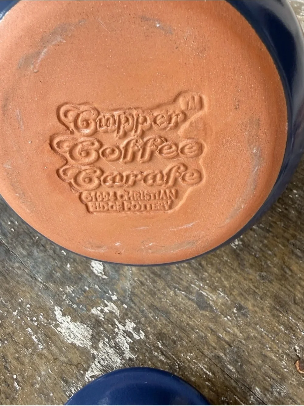 CHRISTIAN RIDGE POTTERY CUPPER COFFEE CARAFE COBALT BLUE CERAMIC 1994